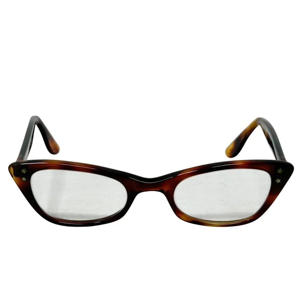 Vintage Womens Cats Eye Glasses +Case Brown Tortoiseshell Plastic Frames Bifocal